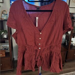 Torrid Rust V-Neck Blouse with Button Detail